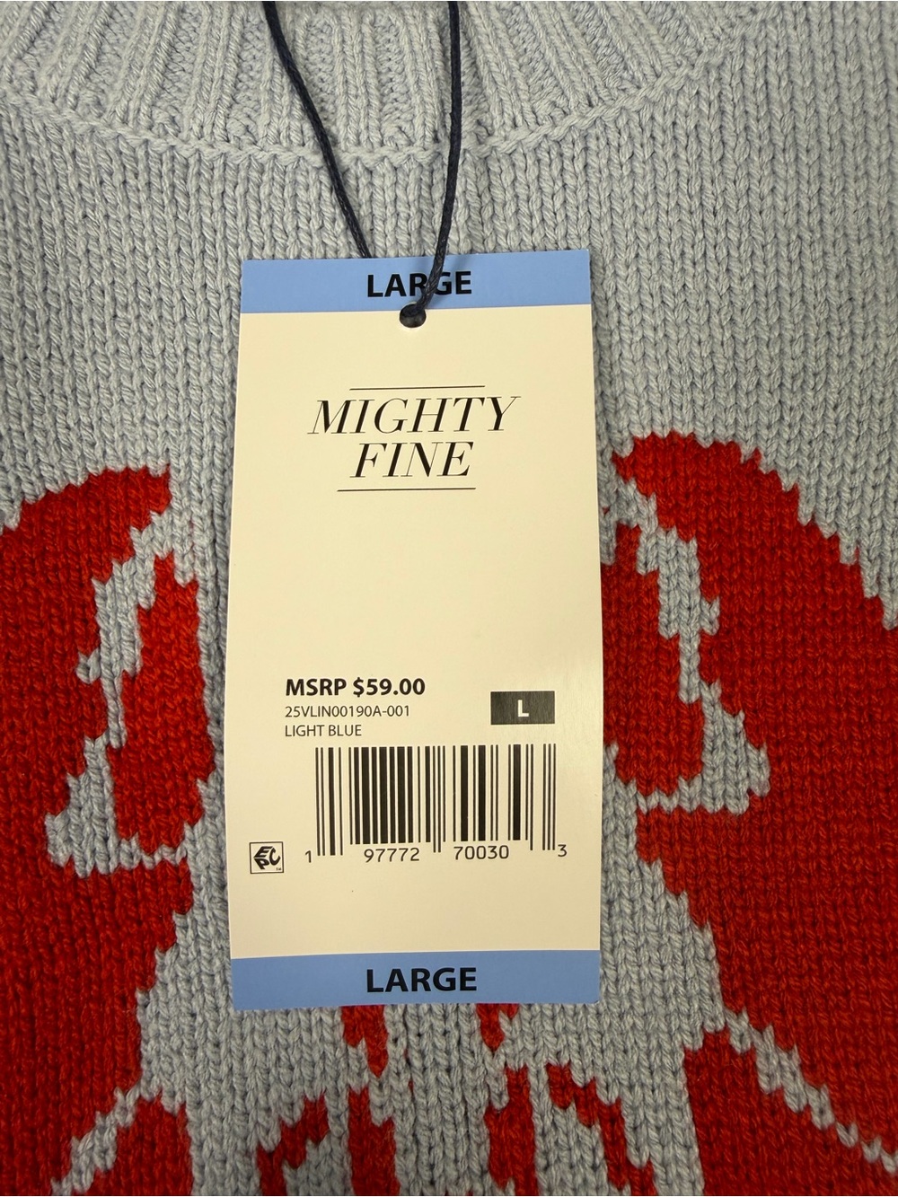 Mighty Fine Light Blue Crewneck Sweater with Red Lobster - Picture 4 of 8